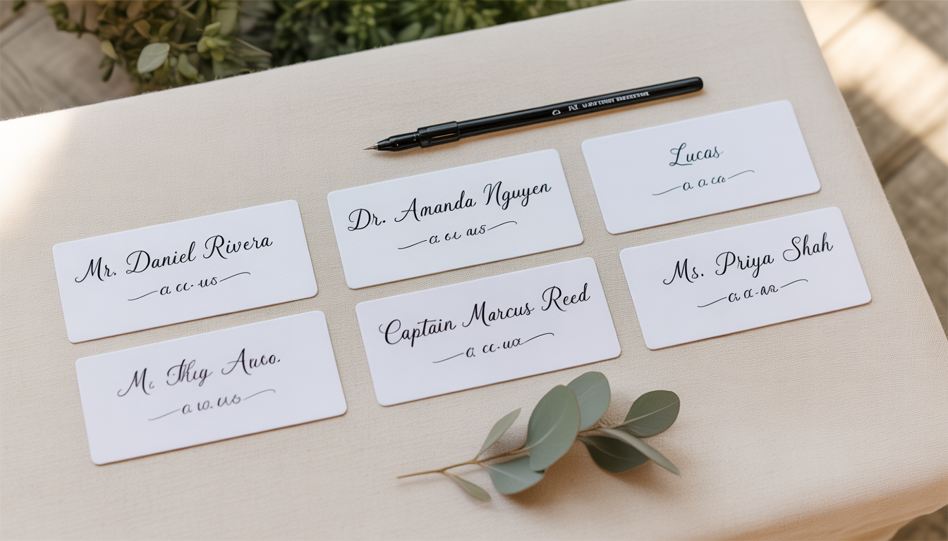 Flat lay of place cards