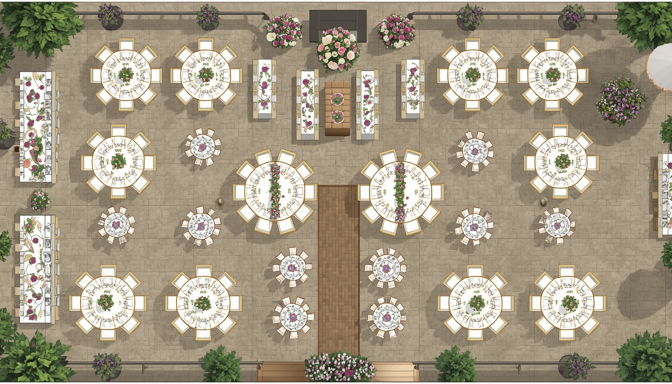 Wedding floor plan showing a complex layout
