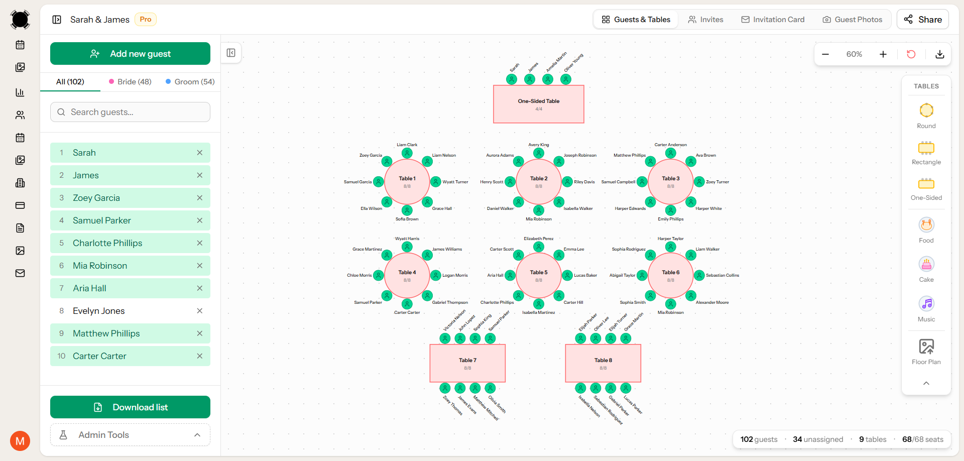 Myseatplan digital seating chart
