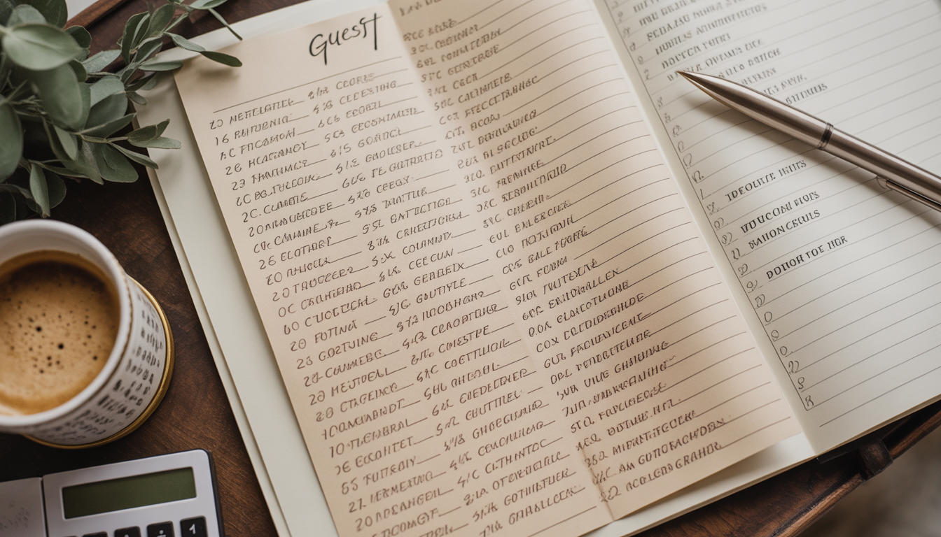 Handwritten guest list with names crossed out in pencil
