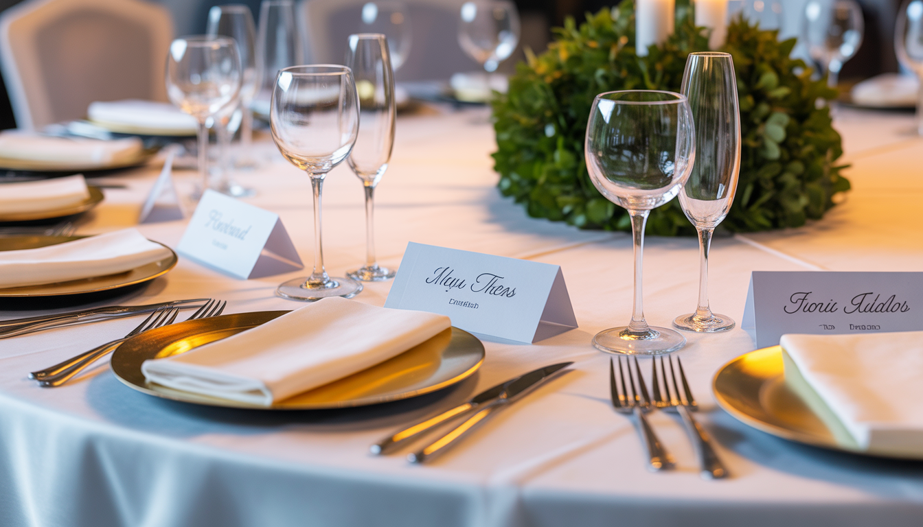 Close-up of a professionally set corporate event table