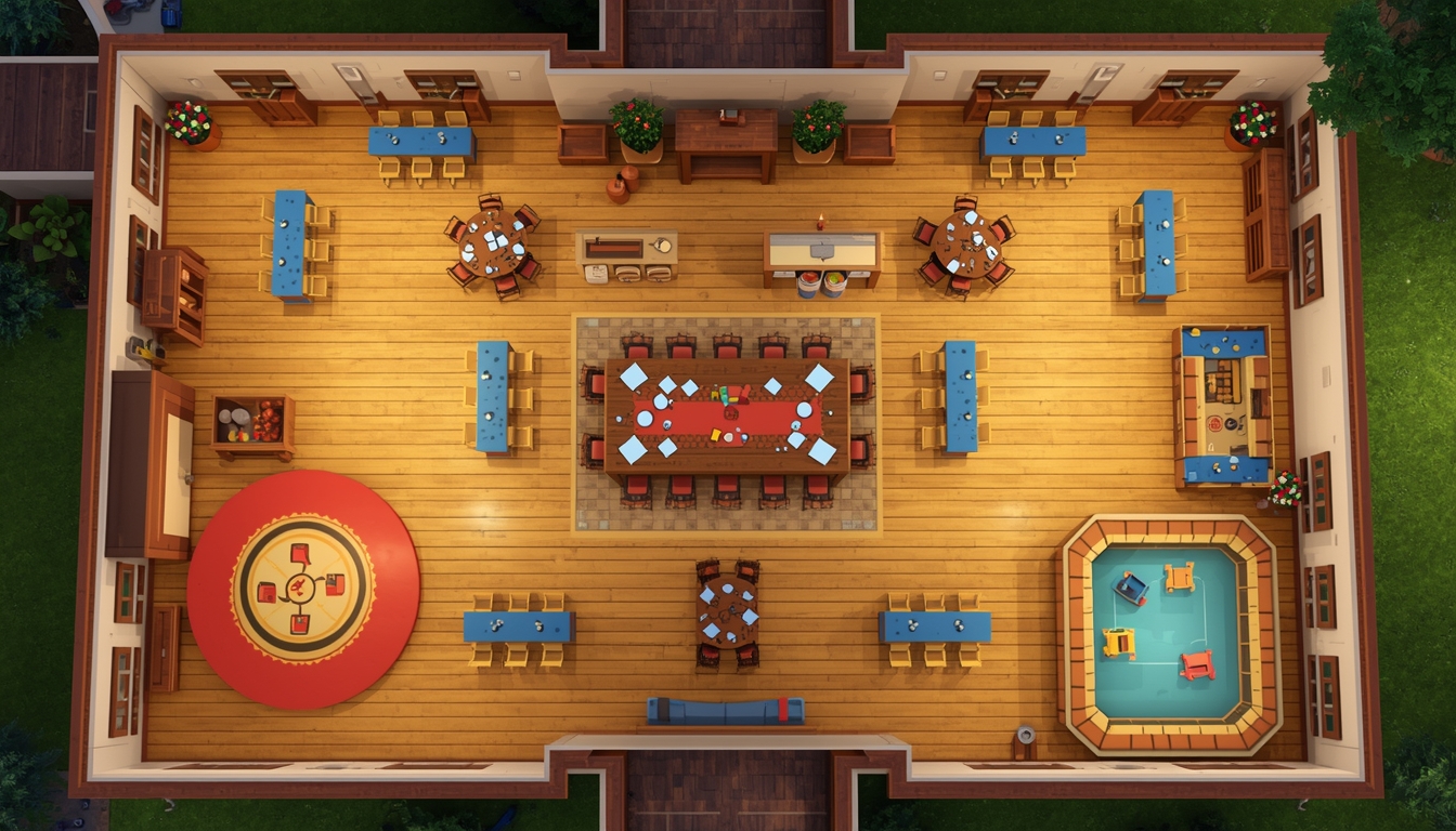 Floor plan showing a family reunion layout with tables