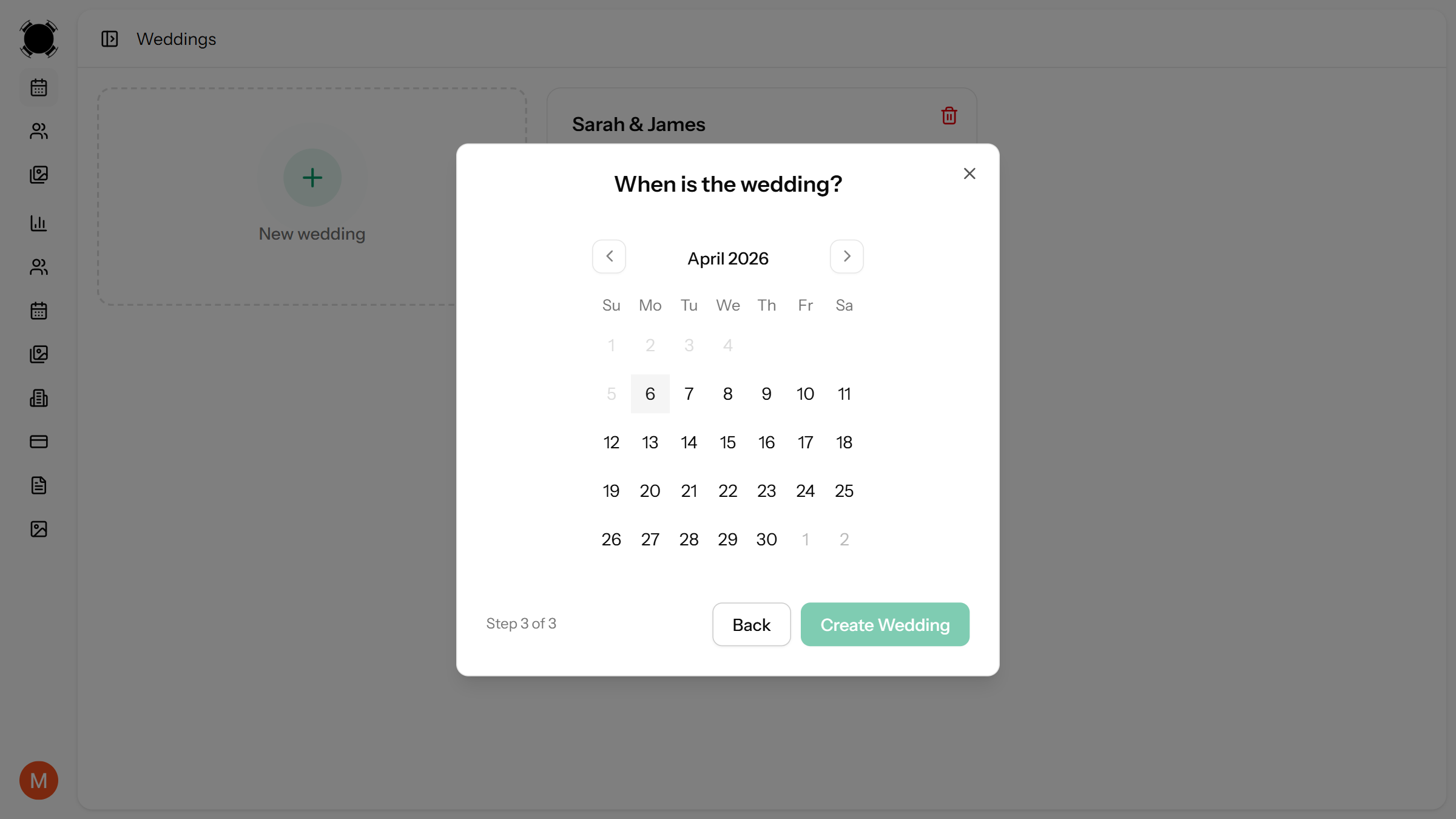 Wedding creation event