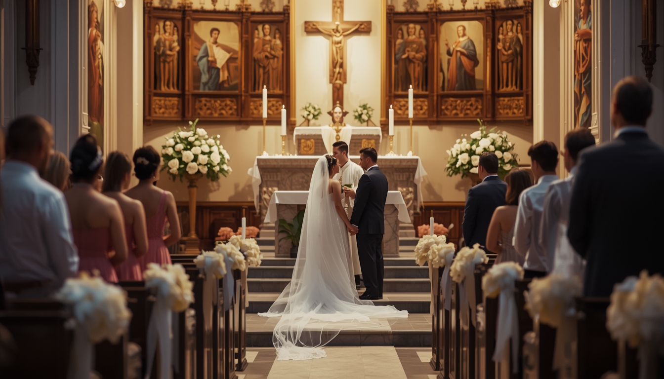 Catholic wedding ceremony at the altar
