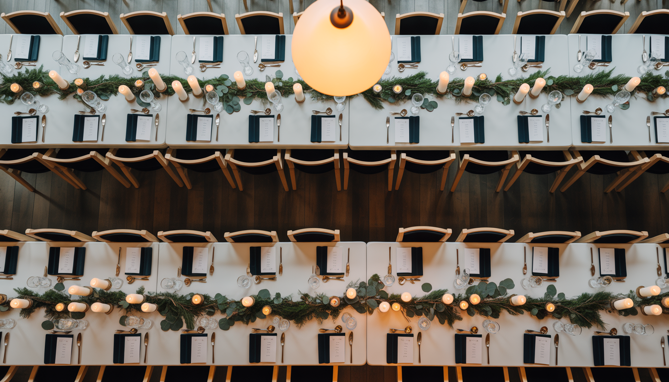 Long banquet tables in a private dining room